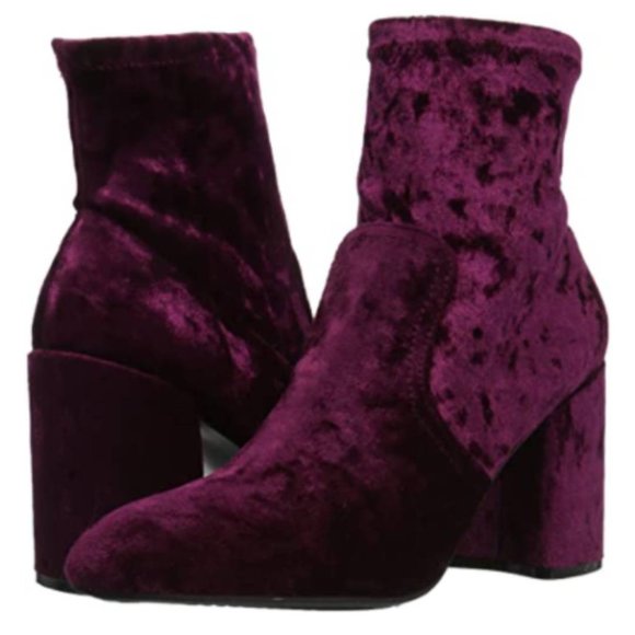 Qupid Burgundy Velvet Sock Booties - Picture 1 of 5